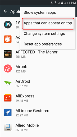 Apps that can appear on top
