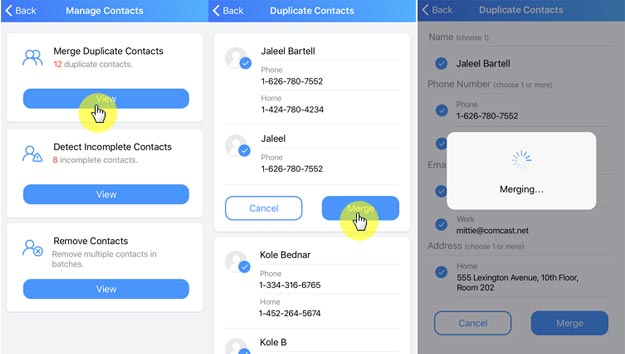 merge or delete duplicate contacts using iOS Apps on your iPhone